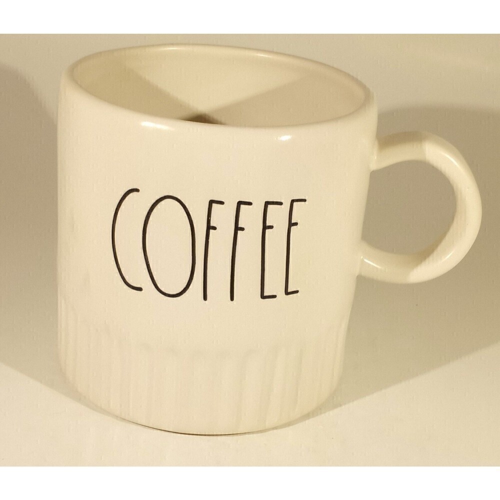 Rae Dunn COFFEE Mug LL Magenta Artisan Large Embossed Ribbed Script White - Picture 1 of 6